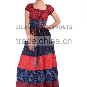 N2673 Rayon Mandala Block Printed Long Dresses Mandala Long Party Wear Dresses thumbnail-1