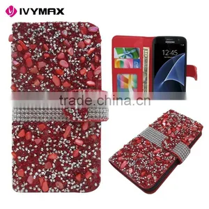 Wholesale Diamond Phone Case for Samsung s7 PU Wallet Bling Cover thumbnail-1