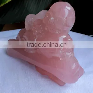 Natural Rose Quartz Crystal Skull Head Craft Quartz Crystal Skull thumbnail-3