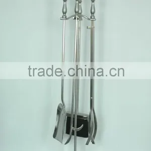 Traditional Solid Iron Fireplace Tool Set, With Nickel Finish thumbnail-1