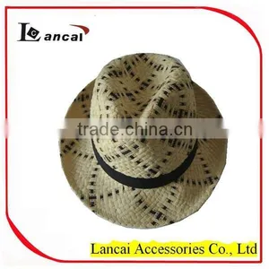 2016 Wholesale Natural and Black Straw Mens' Trilby thumbnail-2
