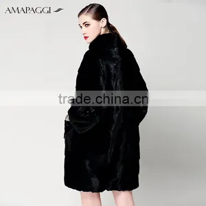 Hot Sale Back Mink Fur Long Coat for Women Winter thumbnail-3