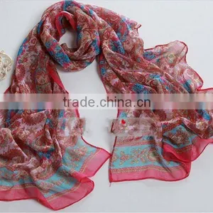 Printed Silk Chiffon Long Scarves thumbnail-1