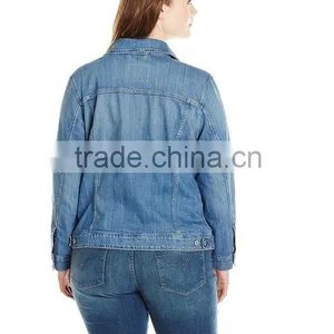 Washed Women's Plus-Size Trucker Jacket Denim Jeans thumbnail-2