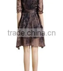 Women's V-Neck Vintage Flower Printed A-Line Casual Chiffon Dress thumbnail-3
