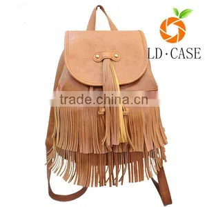 Custom High Quality Leather Women Bag Tassel Rivet Girls Backpack thumbnail-1