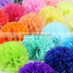 Red Peach Light Blue Navy Blue Green Chocolate Ivory Orange Lavender Pink Yellow Purple Tissue Paper Decorative Flower Ball thumbnail-1