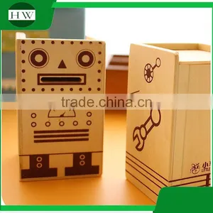 Multipurpose Wooden Cartoon Robot Piggy Bank Coin Penholder Storage Pen Container Case Box Holder thumbnail-4