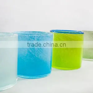 Hand Made Glass Cup Glass Candle Cup Blue Colored Design Glass Cup thumbnail-1