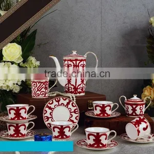 Chinese Joyous Red Color Wedding Use Bone Porcelain Tea Set thumbnail-1