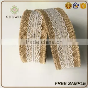 Popular Natural Jute Wired Fabric Lace Ribbon Bow thumbnail-3