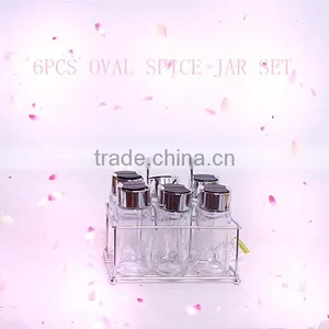 6pcs Oval Spice Jar With Metal Rack thumbnail-1
