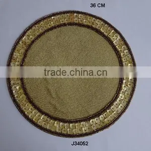 Round Mother of Pearl Bead Place Mats With Plain Center Patterns Available in More Colours and Patterns thumbnail-1