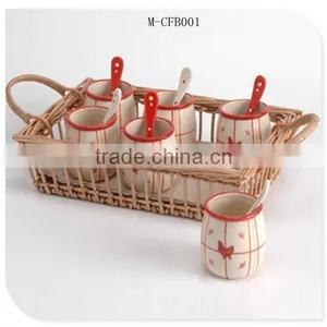 Exquisite Rectangle Wicker Coffee Cup Basket With Swing Handle thumbnail-1