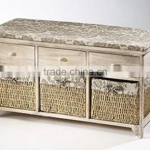 Two Drawer And Shelf With Seat Solid Storage Wood Shoe Rack thumbnail-5