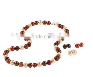 Wholesale 17 Inches Multi Color 8-9mm Freshwater Pearl Necklace With 3 Pairs of Matching Earrings thumbnail-1