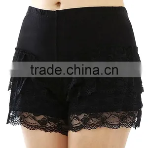 Plain Boxer Shorts Women's Stretch Waist Sexy Tiered Crochet Lace Boxer Shorts thumbnail-1