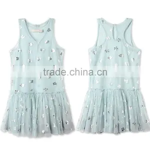 Printed Metallic Flowers Girl Tulle Party Dress Kids Frocks Neck Designs Childern Frock Model HSd5178 thumbnail-1