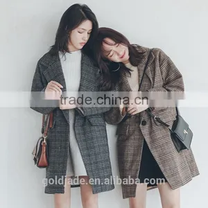 2016 High Quality Women Winter Plaid Woolen Coats for Ladies Ladies Long Coat Design thumbnail-2