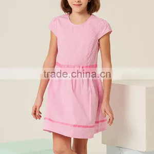 2017 Summer New Children's Cotton School Girl Belted Plaid Dress thumbnail-2