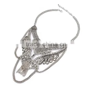 Unisex Fashion Alloy Rhinestone Chain Statement Necklace Earring Jewelry Sets thumbnail-3