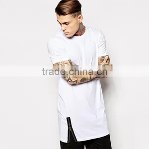 2015 Mens Plain White Tall Tee Shirt With Zip Detail thumbnail-1