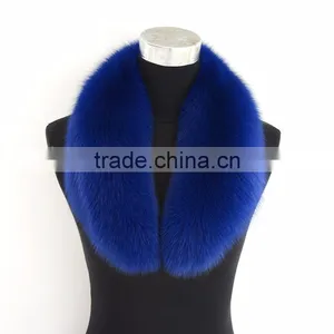 Myfur Royal Blue Dyed Fox Body Fur Lady Coat Trimmed Fur Collar thumbnail-1