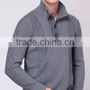 100% Cashmere Pullover Mandarin Collar Sweater Handmade Sweater Design for Man thumbnail-2