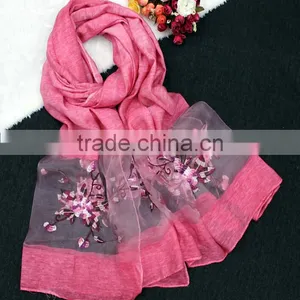 2017 High Quality Women Flower Embroidered Silk Scarf thumbnail-4