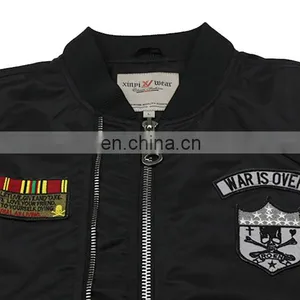 Custom Nylon Plain Black Flight Bomber Jacket Mens With Patches thumbnail-4