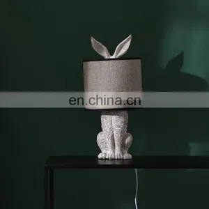 Unique Indoor Lighting Rabbit Animal Resin Base Cheap Modern Grey Table Lamps for Bedroom thumbnail-1
