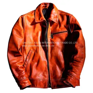 2021 High Quality Classic Men's Genuine Cowhide Leather Jacket thumbnail-1