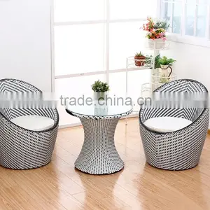 Modernism Rattan Set Tempered Glass Table Two Rattan Egg Chairs thumbnail-1