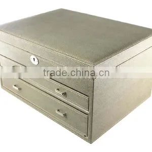Leather Jewelry Box Lockable Makeup Storage Case With Mirror thumbnail-2