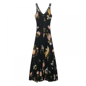 2025 Summer New Women's Suspender Temperament Printed Sleeveless V-neck Long Dress thumbnail-1
