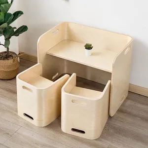 Children's Wooden Table and Chair Safe Arc Angle Multifunctional Desk and Chair Set thumbnail-1