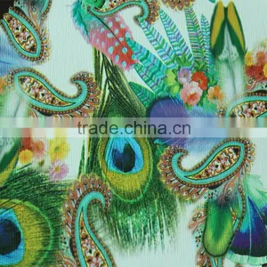 Peacock Printed Pattern Cross Embossing Pvc Artificial Leather for Bags Notebook Covers Guangzhou Leather Manufacturer thumbnail-1