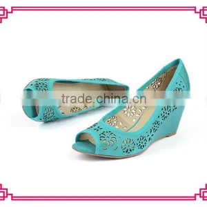 Fashion Green Color Peep Toe Laser Upper Wedge Heel Women Shoes thumbnail-1