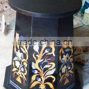 Black Marble Inlay Dining Table Base thumbnail-1