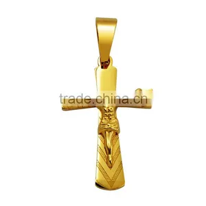 China Wholesale JCN0330 Stainless Steel Gold Jesus Cross Necklace Pendant thumbnail-4