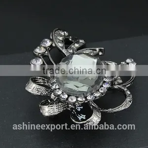Gun Black Hollow Ribbon Shape Bulk Crystal Rhinestone Flower Brooch/handmade Rhinestone Brooch thumbnail-3
