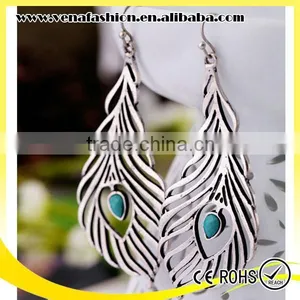 Industrial Jewelry Vintage Peacock Design Shaped Feather Earring thumbnail-4