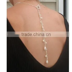 Women's Wedding Ivory Pearl Wedding Back Drop Bridal Necklace thumbnail-1