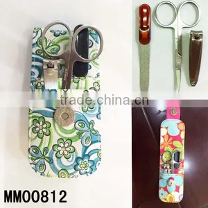 3-Piece Manicure Set With Flower Printing Leather Bag thumbnail-1