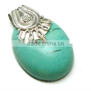 Indian Silver Pendant, Tibetan Turquoise Pendant, Fashion Pendant thumbnail-1