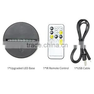 Dimmable Flashing LED Base With 10 RGB LEDs 7 Lights for 4mm 3D Acrylic Light Panel IR Remote Control thumbnail-1
