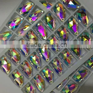 13x22mm Crystal AB Teardrop Shaped Glass Beads With Hole for Stitching to Clothing Quality Choice thumbnail-1
