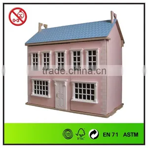 Pink Hot Sale Two Storied Classic Wooden Dollhouse thumbnail-1