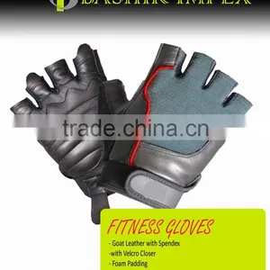 LEATHER FITNESS GLOVES WITH RED FABRIC thumbnail-1