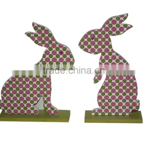 Easter Wooden Rabbit Home Decoration Display on the Desk Easter Wooden Rabbit Gifts thumbnail-1
